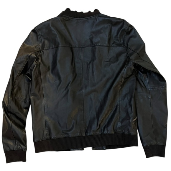 All Saints Men's Black Leather Utility Bomber Jacket size Large - Picture 3 of 4